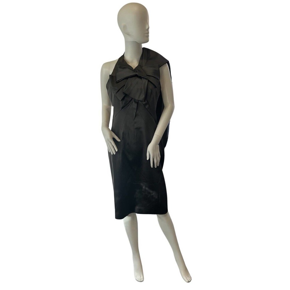 Karen Millen Womens Pencil Dress Satin Gray Bow Fitted Party Cocktail Size 10